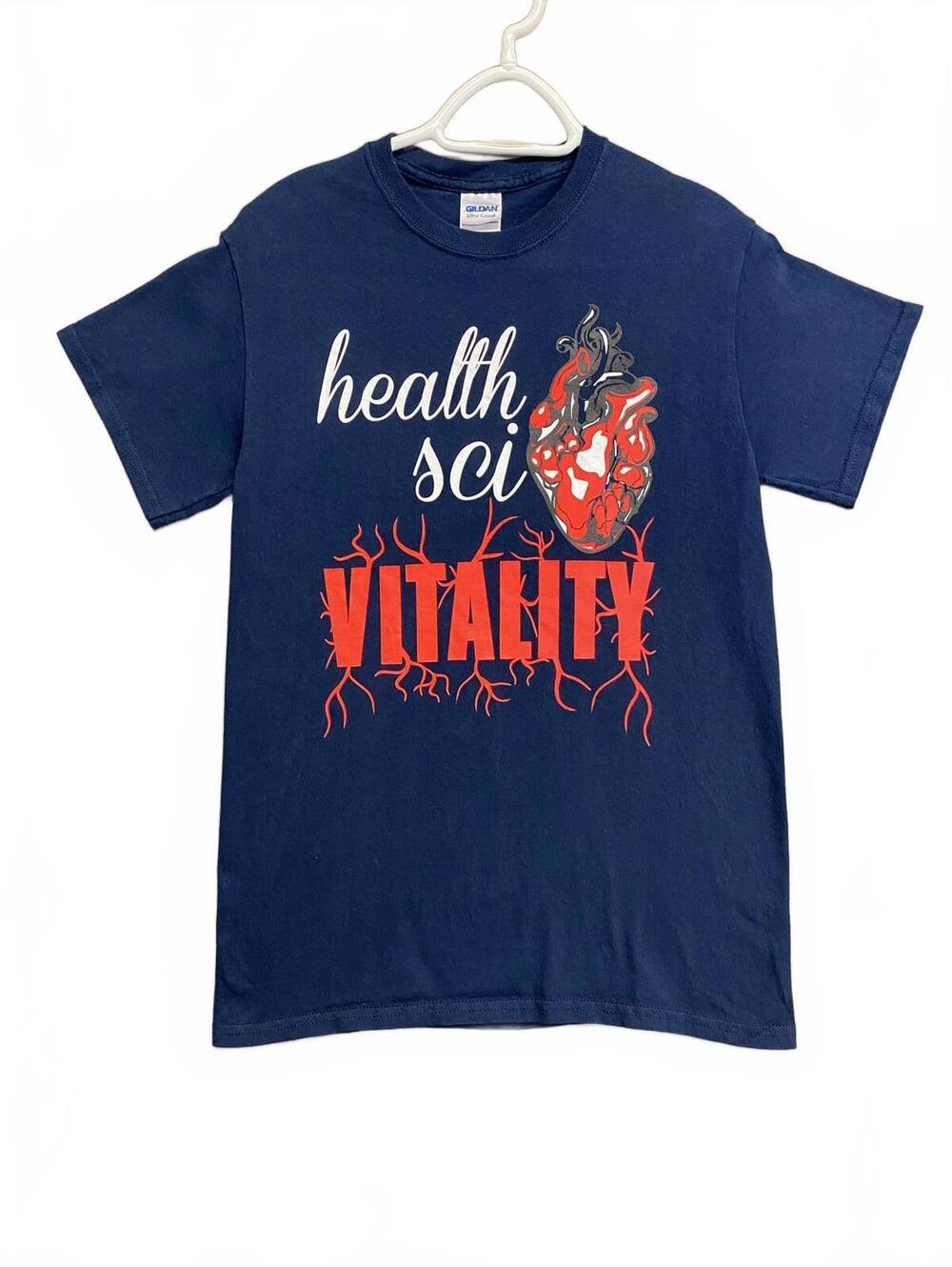 Vintage Gildan Navy Blue Health Sci Vitality Student Graphic TShirt W Size Small
